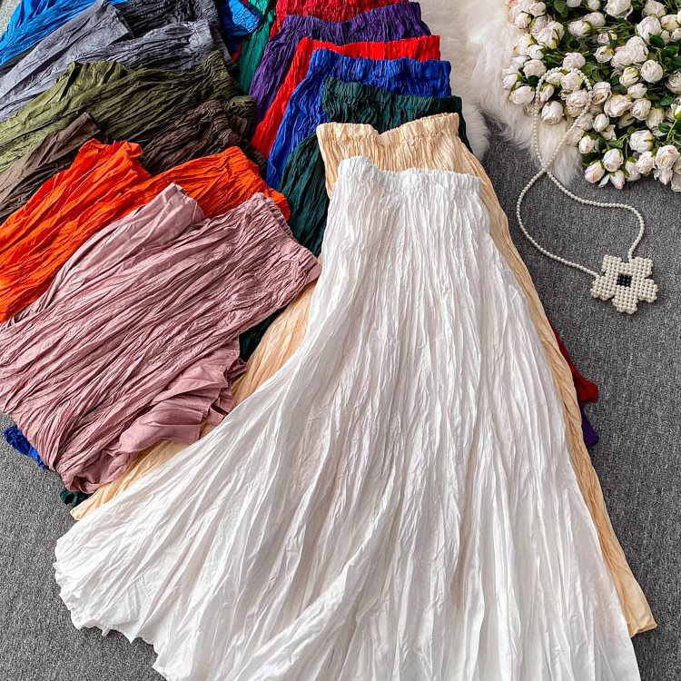 Irregular Pleated High-Waisted Skirt for Women, 2026 Summer New Style, Versatile, Flattering, Slimming, Long Skirt with Wide Hem