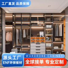 意式简约衣柜卧室收纳衣帽间家用高端客厅玻璃门多层实木全屋定制