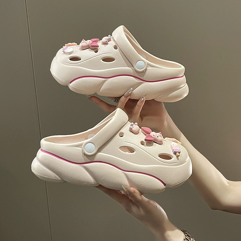 Платформенные сабо в стиле Crocs, съёмные мультяшные украшения, ультра‑мягкие, противоскользящие, с подъёмом (жен.)