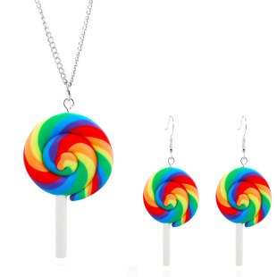 Creative color lollipop necklace earrings set fun simulation candy food earrings stainless steel two-piece set
