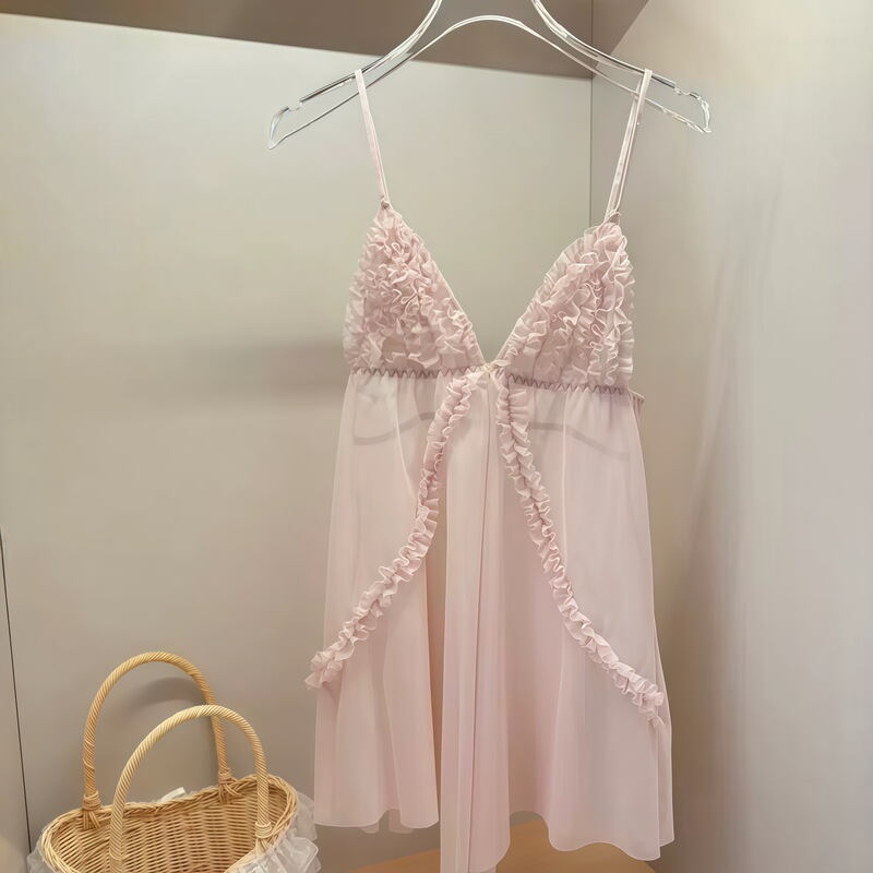 Plus-size sexy pure desire nightdress, home sexy sleepwear, see-through erotic lingerie, transparent mesh camisole, hot foreign trade item