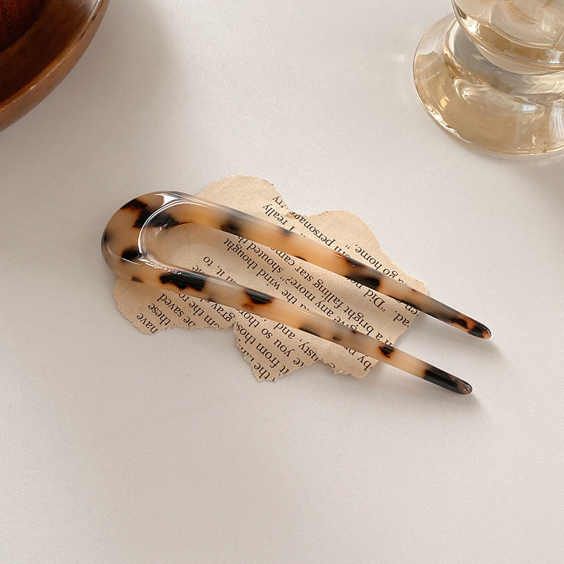 Korean Updo Hairpin, Cold Style Leopard Print Acetate Hairpin, Ancient Style Hanfu Headdress, Hair Extension, Temperament U-shaped Hair Accessory