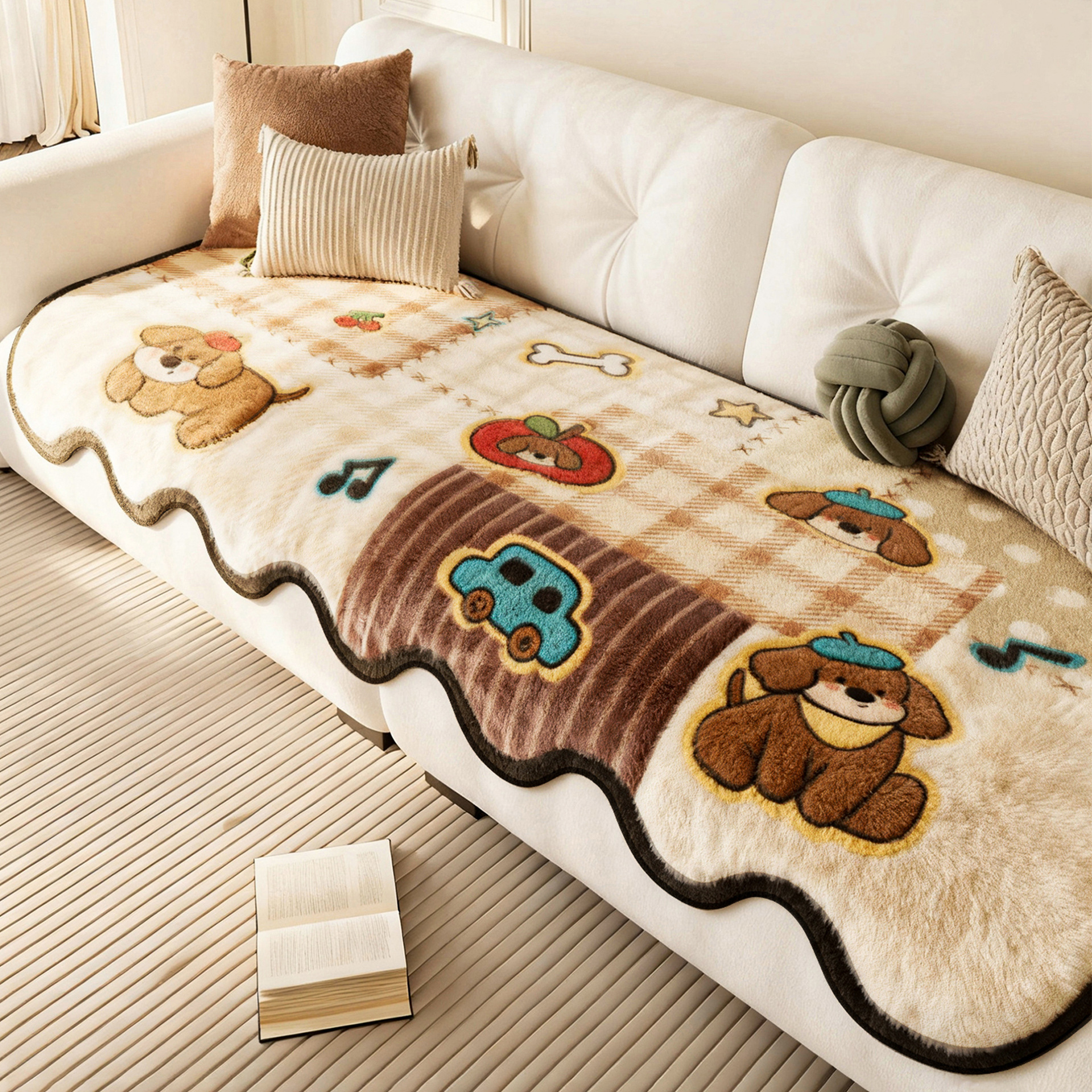 2025 nuevo cojín de sofá grueso peluche cálido sofá cubierta de piel otoño y invierno dibujos animados cojín antideslizante de alta calidad