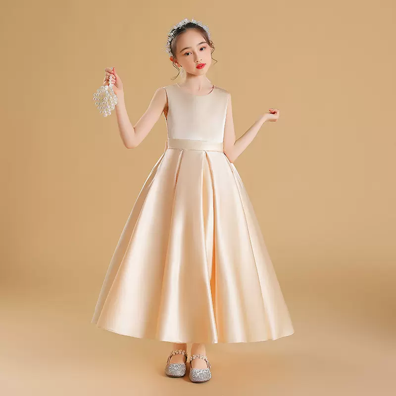 合唱儿童演出服2025女童礼服公主裙钢琴演奏主持人香槟色大童礼服