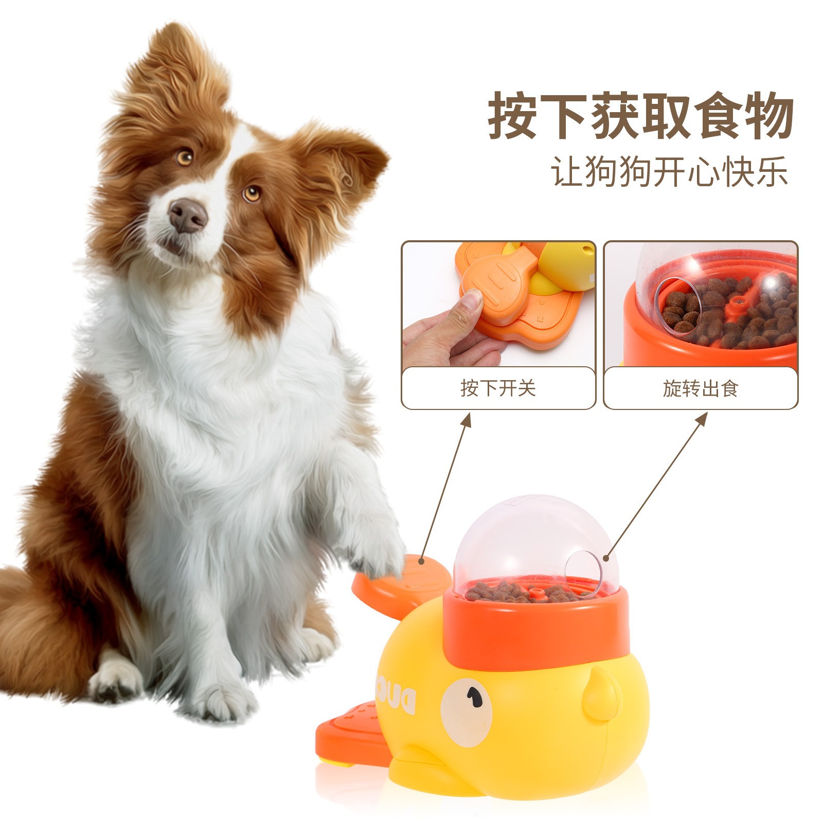 Alimentador automático para mascotas y gatos nuevo, patito amarillo transfronterizo, producto inteligente, dispensador de comida automático interactivo para perros