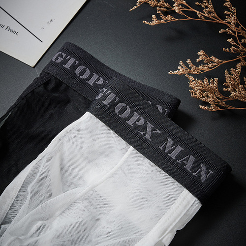 Men's ice silk transparent thin full mesh single layer U convex bag low waist breathable sports sexy briefs underwear