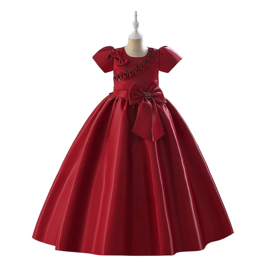 Vestido largo para niños manga corta niña vestido de princesa manga de soplo ropa para niños mediana y grande ropa para niños ropa de rendimiento para niños
