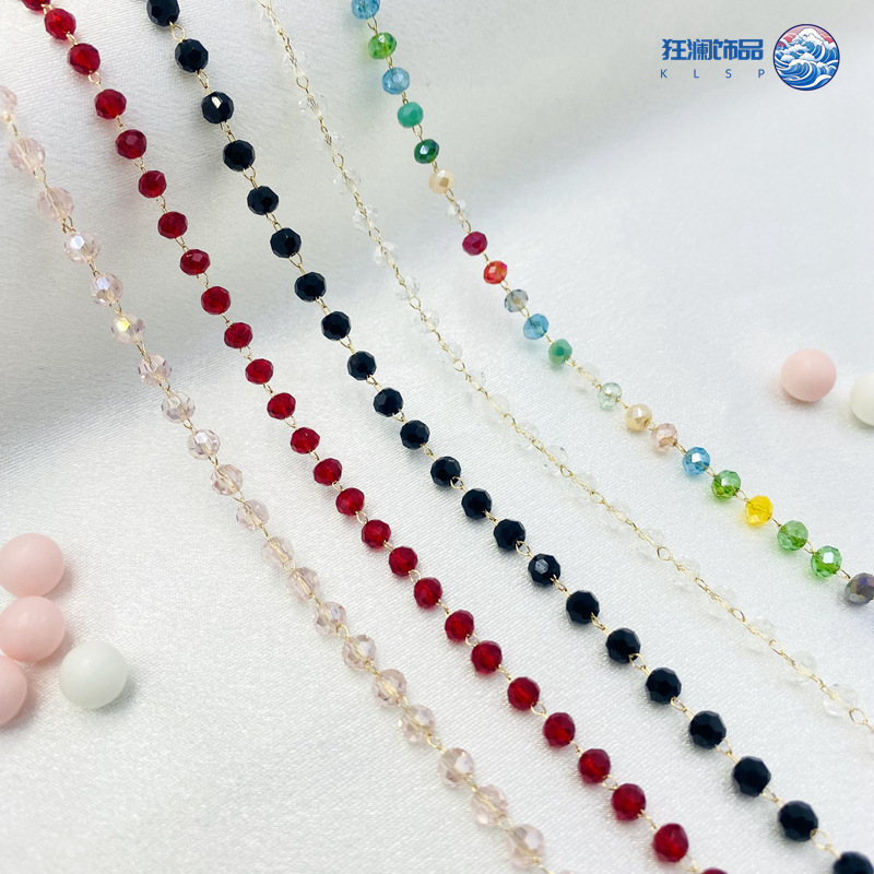 DIY 액세서리 순수 구리 색상 보존 도금 체인 4MM 구형 크리스탈 체인 헤드폰 의류 벨트 소재