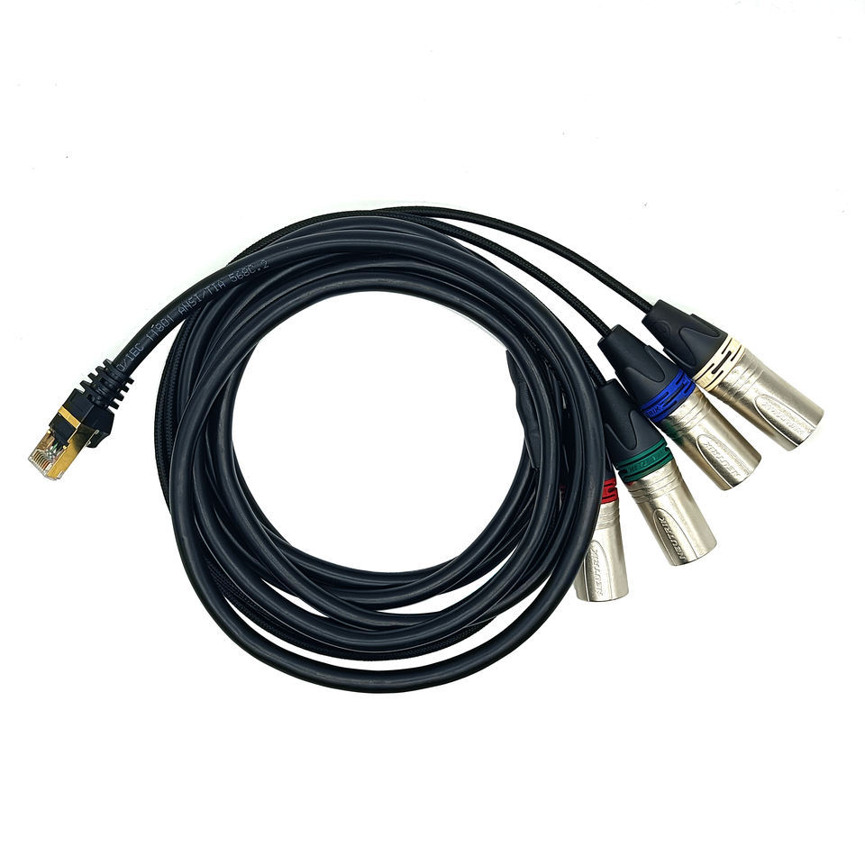 RJ45转四路XLR3P公头一分四音频线Neutrik纽崔克3PIN卡农头转换线