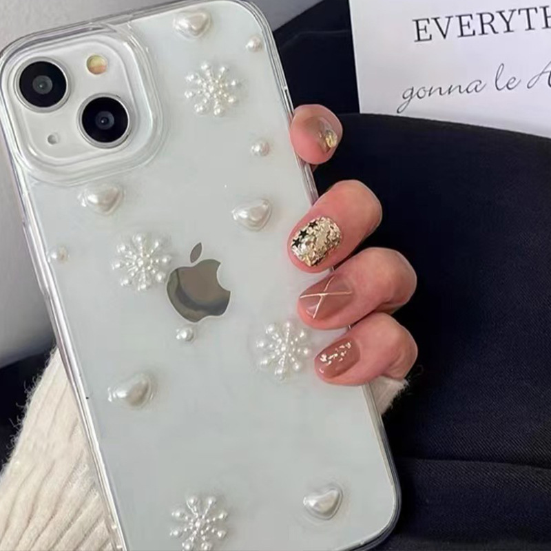 El paquete de copos de nieve de perlas tridimensionales INS love Pearl es adecuado para el soporte antideslizante del teléfono móvil Apple huawei.