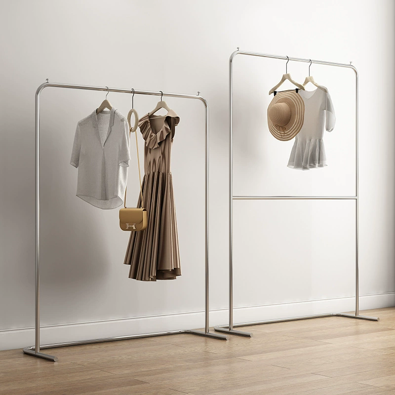 Стеллаж для магазина одежды, простая вешалка для одежды из нержавеющей стали, напольная двухслойная стойка с верхним и нижним слоем, стеллаж для магазина женской одежды, стеллаж для дисплея