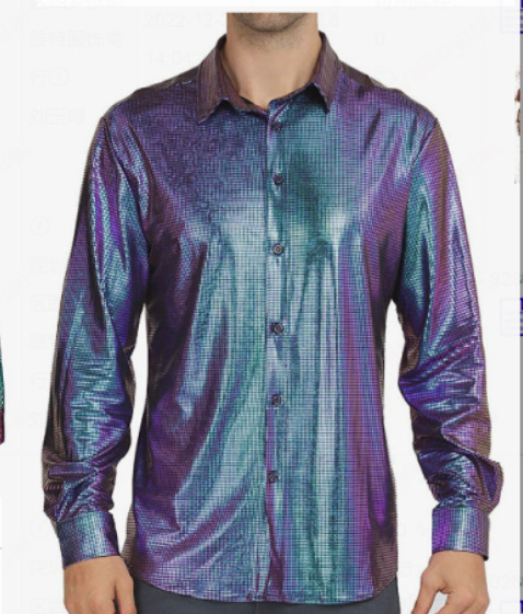 2023 New Men's Disco Clothing Polka Dot Hot Stamping Laser Printing Long Sleeve Buttoned Shirt Cool