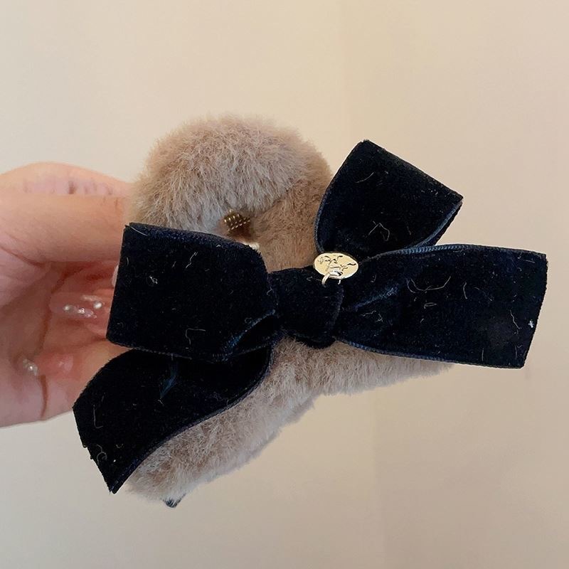 57 # Double-sided bow brown plush hair claw clip