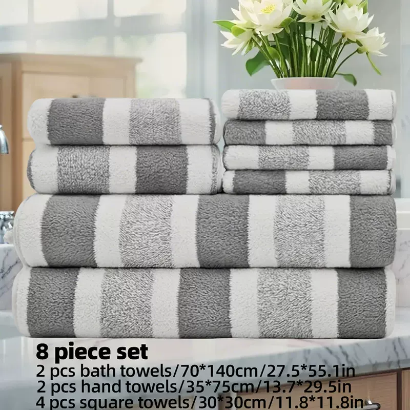 批发珊瑚绒条纹擦脸巾外贸款加大加厚毛巾浴巾三件套不掉毛洗脸巾