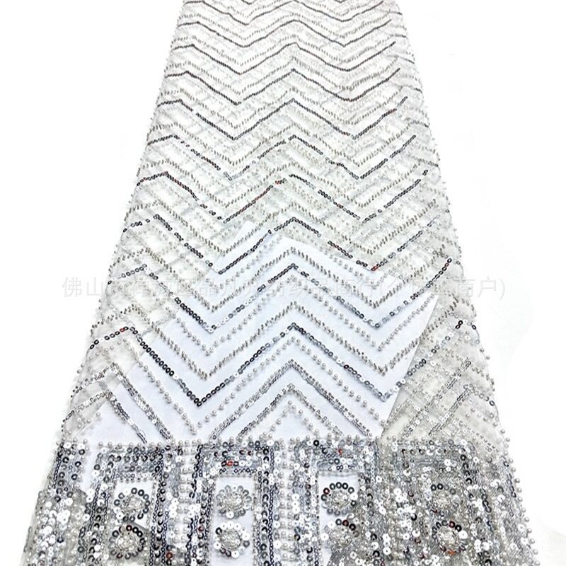 Moda nacional ropa de escenario ropa de rendimiento ropa de tela de bordado de perlas de la industria pesada sequinilla tela de bordado de perlas al por mayor
