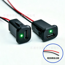 Type-C母座2p卡位带灯24AWG线 100MM户外电源手持仪器防水充电C口