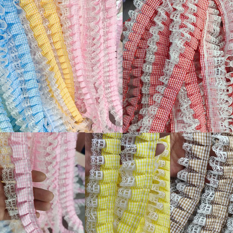 격자 무늬 수박 레이스 장식 의류 액세서리 포장 수제 diy 재료 도매 주름 이중층 귀