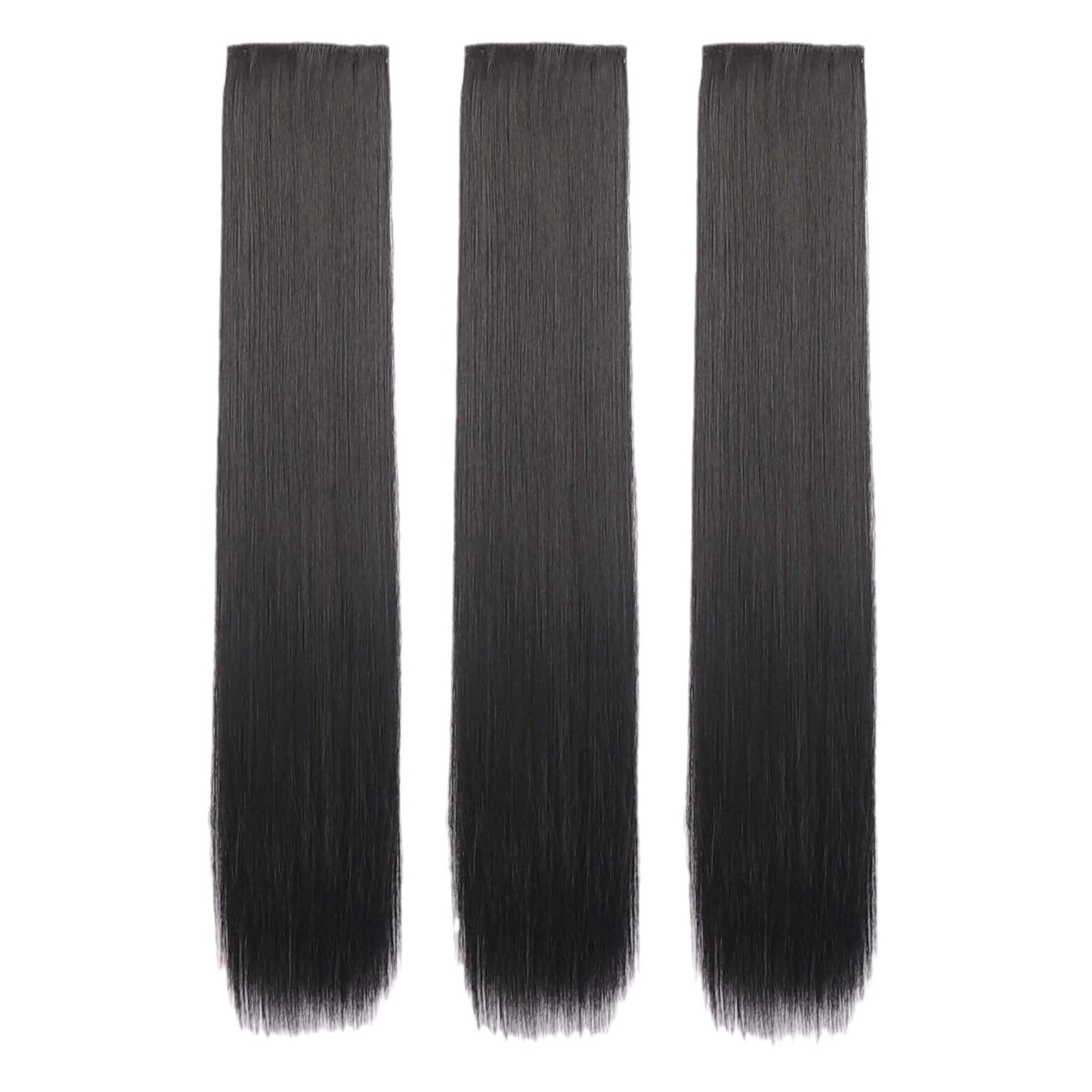 Peruca de cabello largo recto de tres piezas para dama, pelucas de cabello de fibra química natural flácida, pelucas