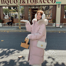 广州十三行平湖白鸭绒女士羽绒服带毛领中长款冬季女装外套女批发