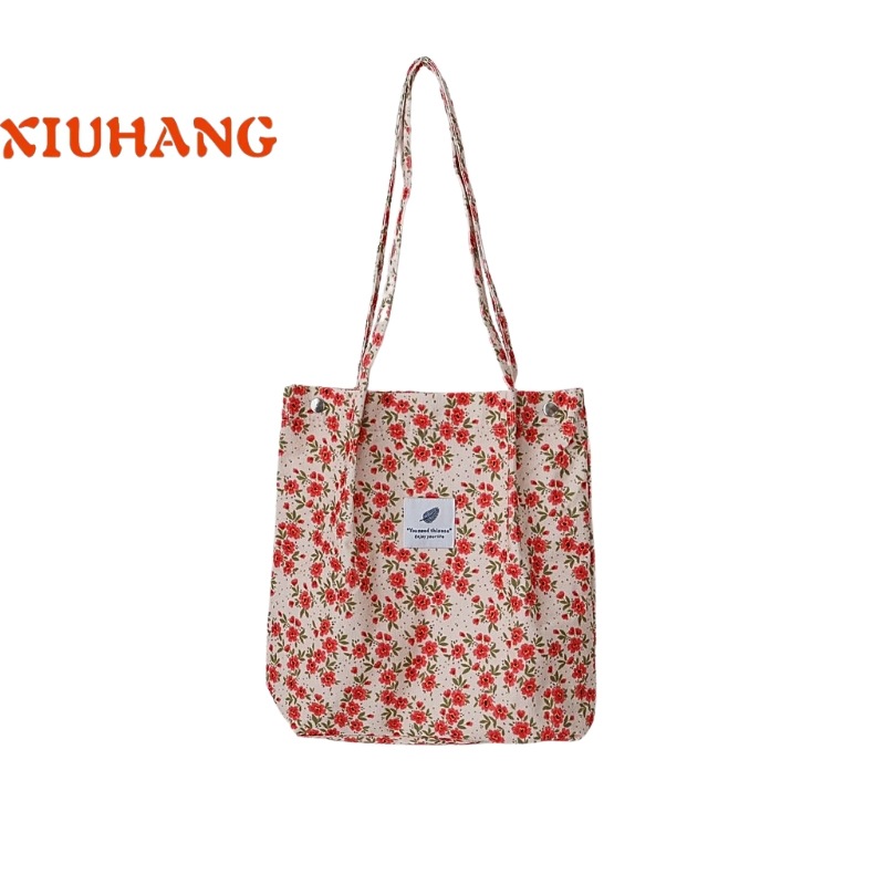 Bolsa de lona portátil de un solo hombro de pana retro de gran tamaño Bolsa de lona portátil de gran capacidad para niñas japonesas