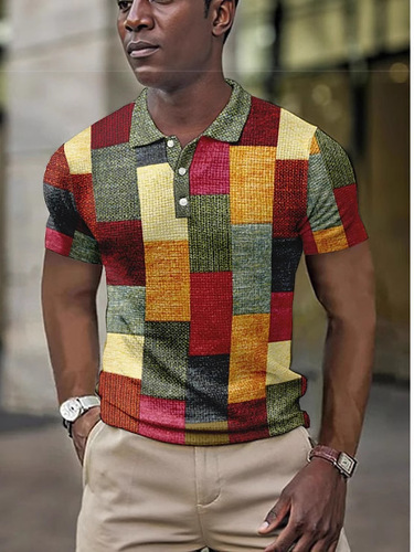 European and American Independence Station 3D digital pattern men's lapel short-sleeved casual trend hot selling POLO pullover