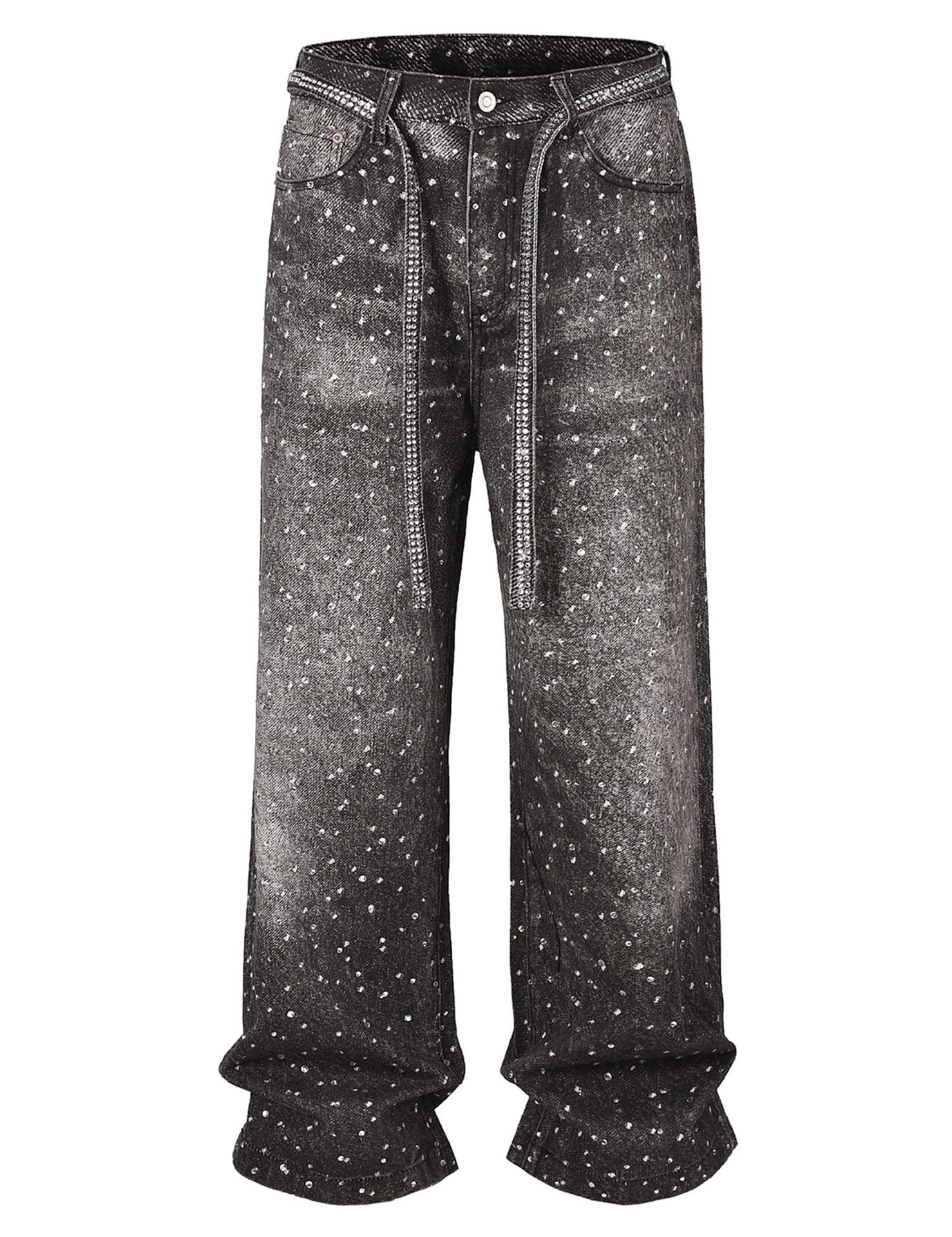 Jeans uomo con strass luminosi stile streetwear pantaloni denim_voghion.com