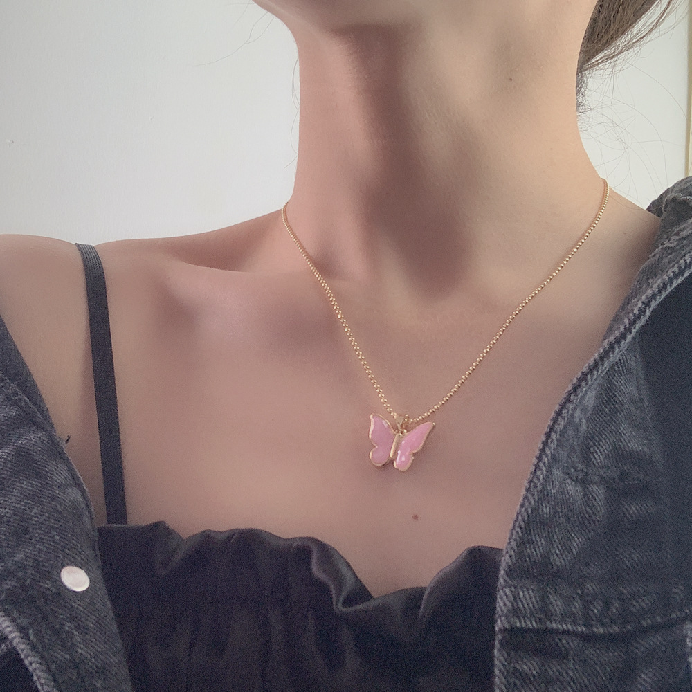 Fashion Butterfly Copper Plating Inlay Shell Pendant Necklace 1 Piece