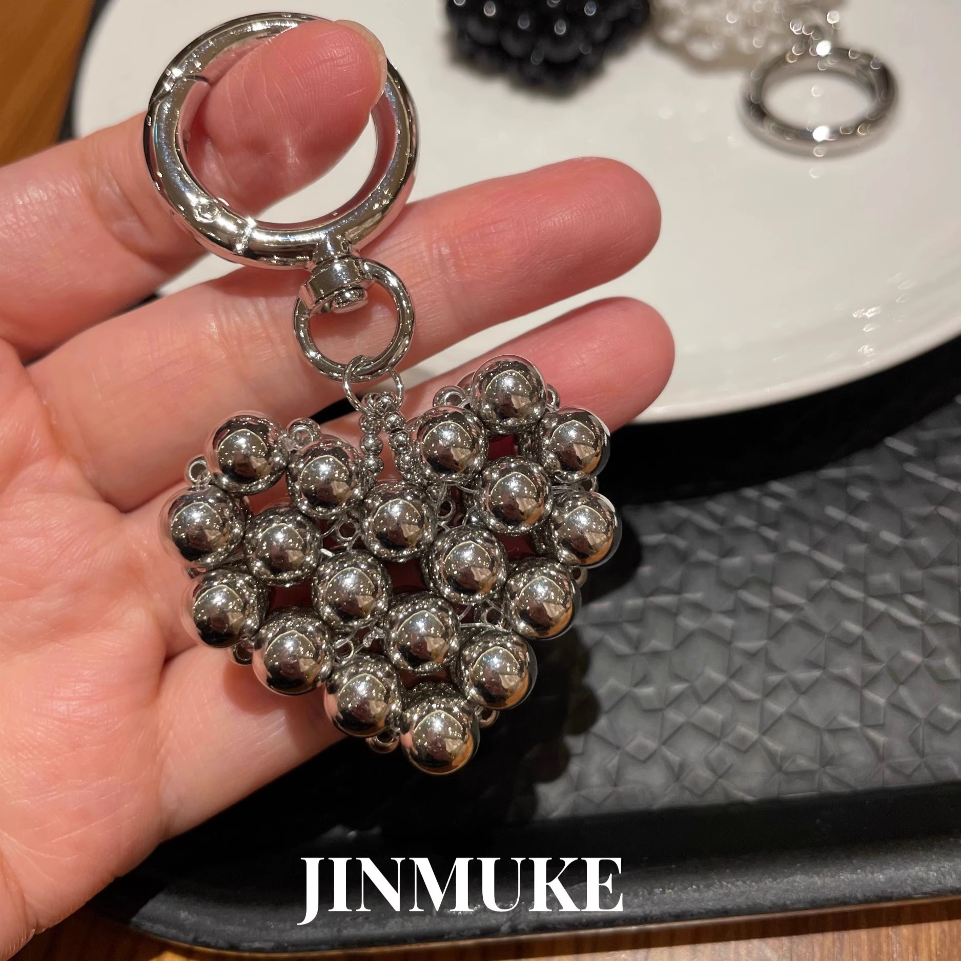 韩国进口配饰东大门蝴蝶结串珠闪亮钥匙扣包包挂件新品包包挂件