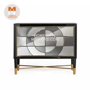 Homemate Black Mirrored Sideboard with Wood Base Cabinet Hmf