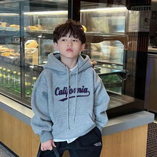 男童加绒卫衣秋冬新款儿童冬季潮牌字母连帽上衣宝宝冬装美式衣服