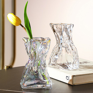 Nordic ins Style Creative Glass Vase Ornaments High-grade Colorful Origami Vase Living Room Water-raising Flower Arranging Decorations