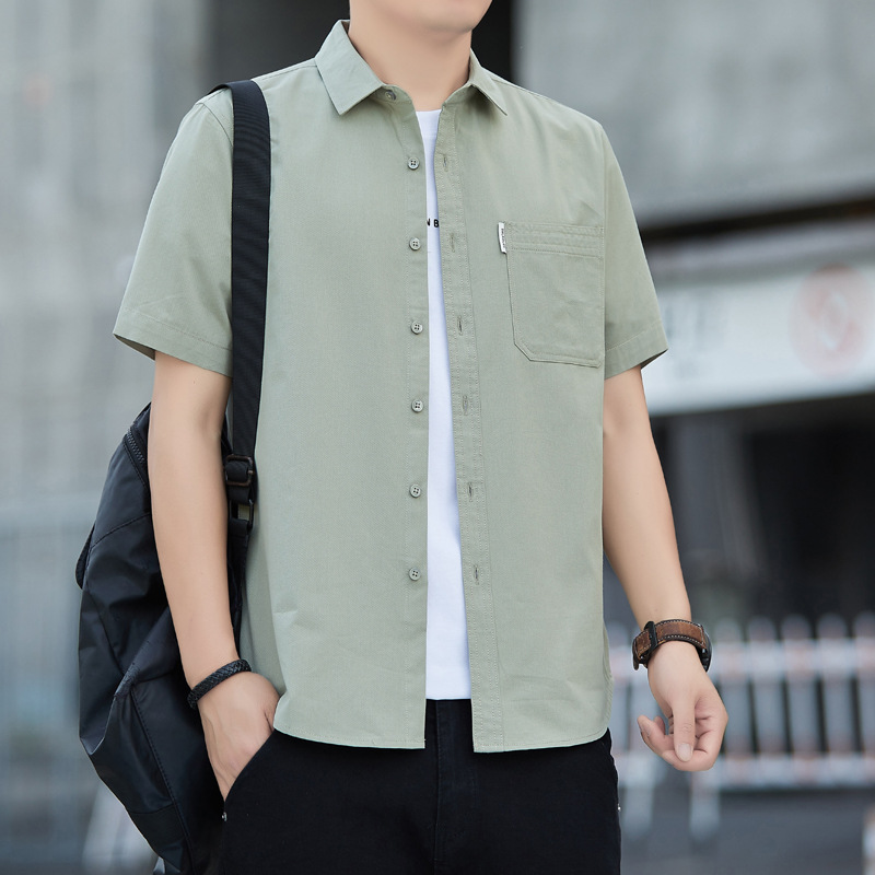 Pure Cotton Short-Sleeved Shirt Men's Summer Thin High-End Casual No-Iron Top Pure Color Versatile Shirt Jacket