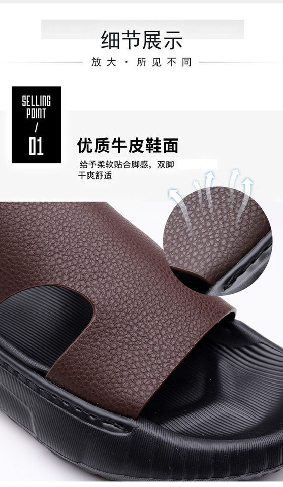 Dép sandal nam da bò lớp đầu mũi hở đế dày, dép đi biển da mềm đế êm — GA05 màu nâu, GA05 màu đen chi tiết 9