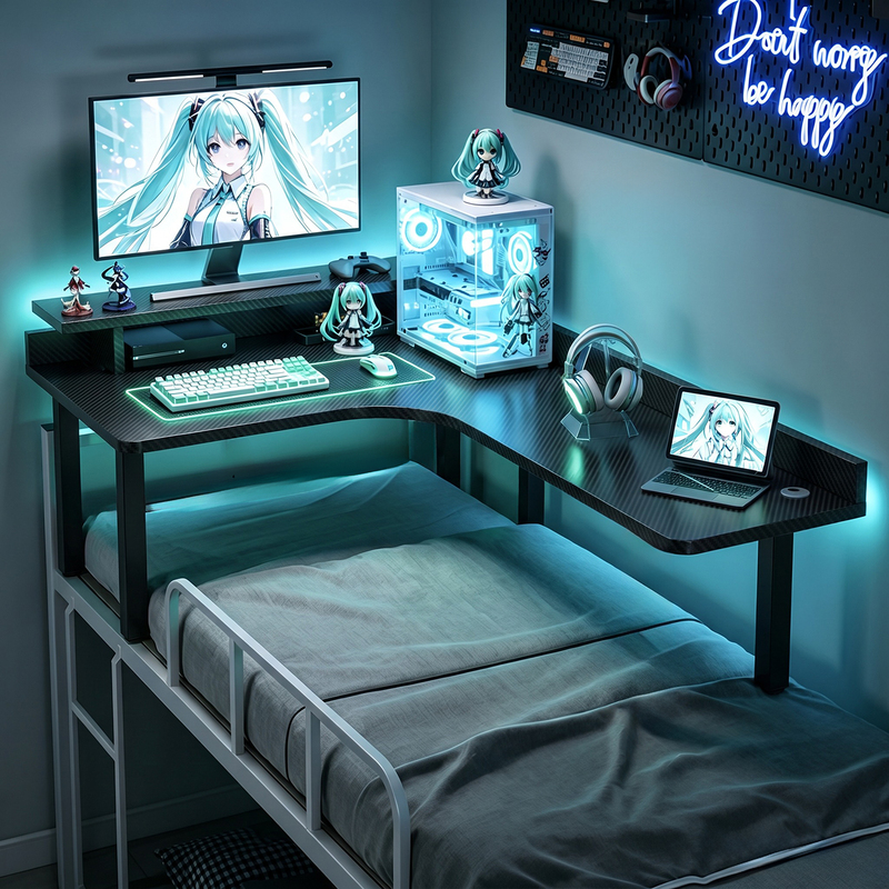 Over-the-bed computer desk, corner gaming desk, can hold a monitor, a must-have for student dormitories, suitable for upper and lower bunks, suspended corner desk
