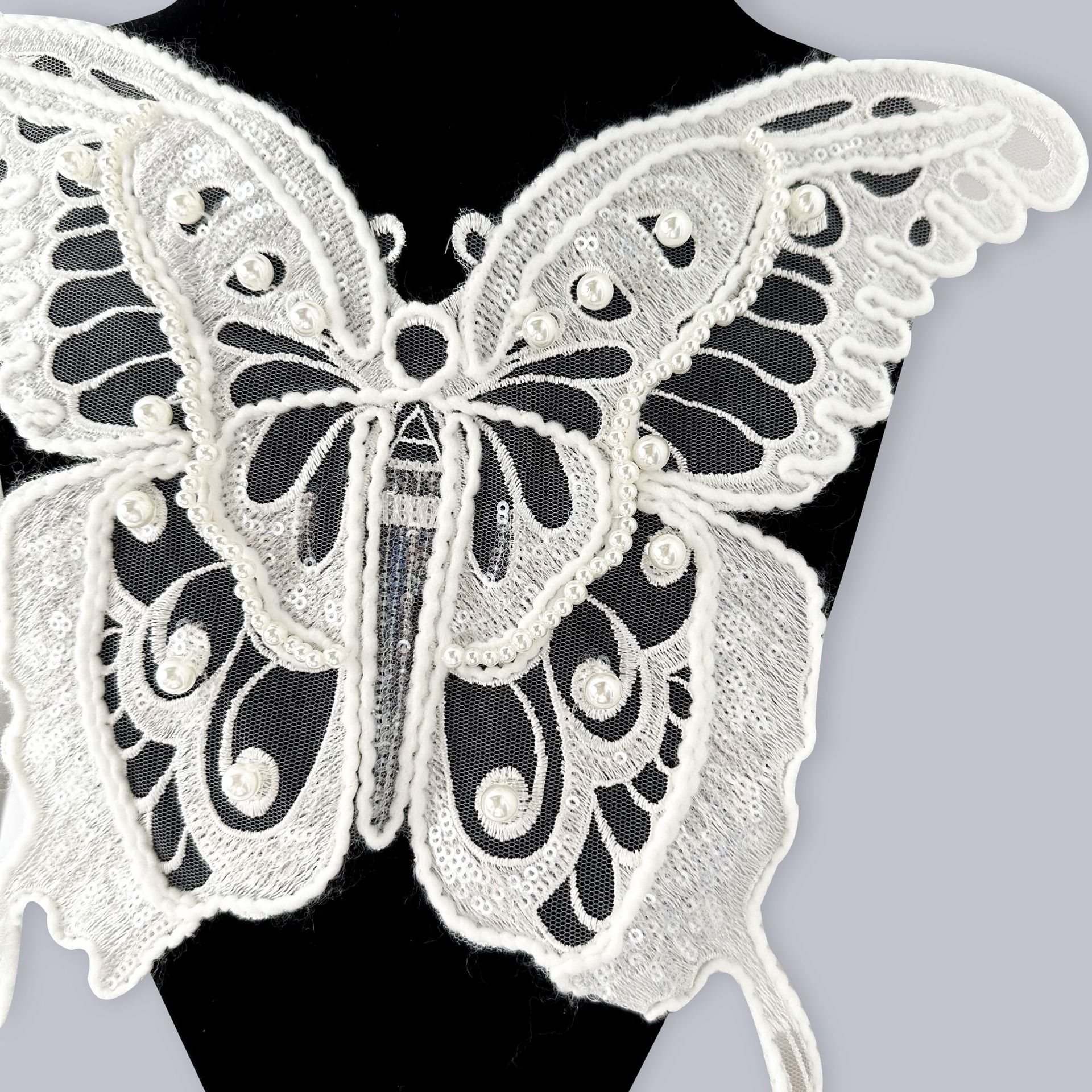 bordados transfronterizos mariposa ropa vestido accesorios de ropa infantil DIY blanco y negro decalca de encaje fábrica directa image 3
