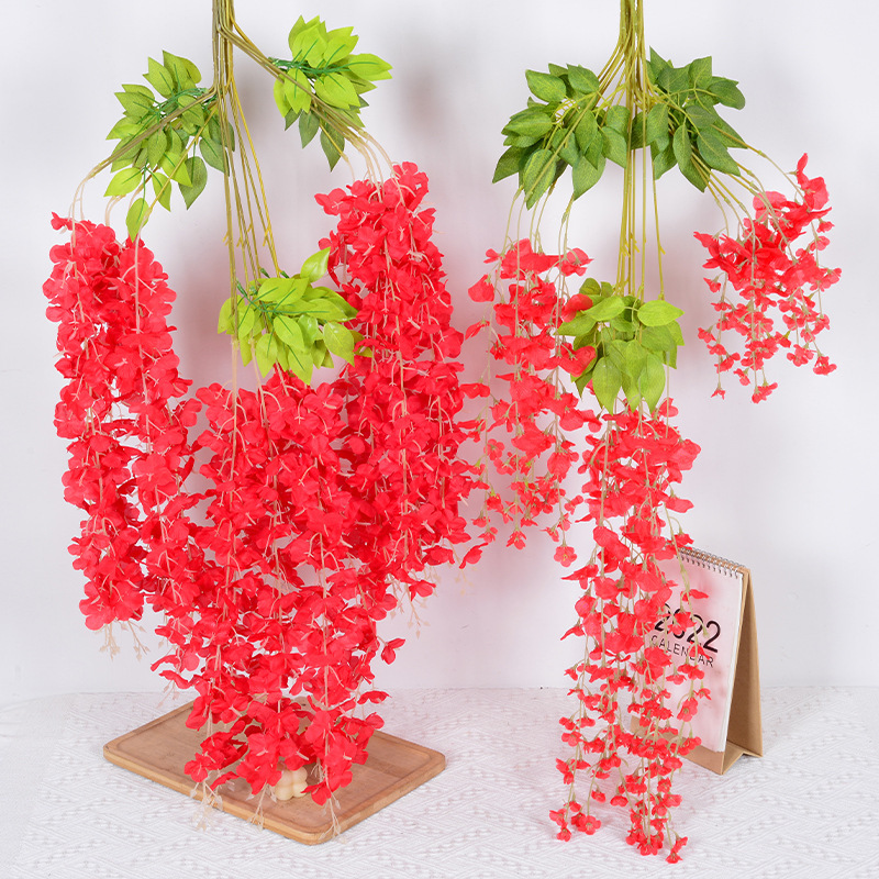 Wisteria Artificial Flor Rama en línea celebridad corredor boda colgante techo flor decorativa ratán Violeta planta de vid flor artificial