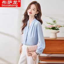 2025新款布萨龙长袖衬衫女士寸衫职业修身工作服大码正式装Q196