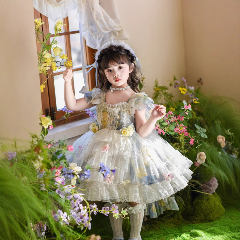 Flower Fairy Lolita Princess Dress Summer 2025 New Girls' Puffy Yarn dress Children's Birthday Dress
