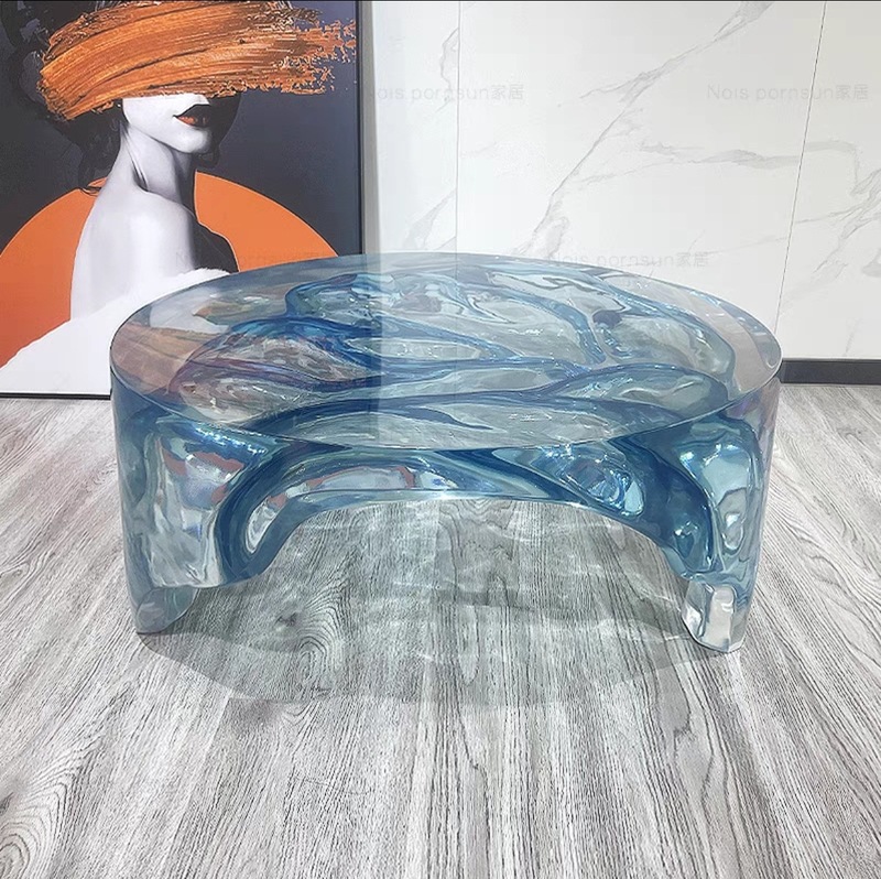 透明樹脂リビングルーム茶卓クリエイティブ芸術デザイナー用テーブル水波紋茶台水晶アクリル茶卓|undefined