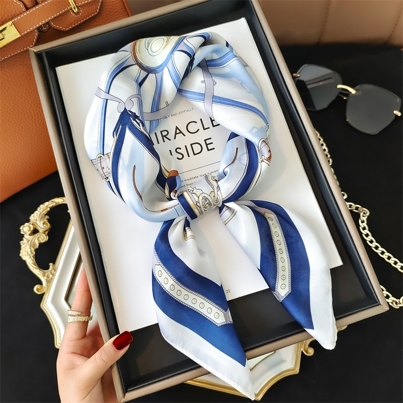 Multi-Specification 70cm Small Square Scarf, High-End Korean Fashion, Versatile Professional Imitation Silk Retro Printed Silk Scarf