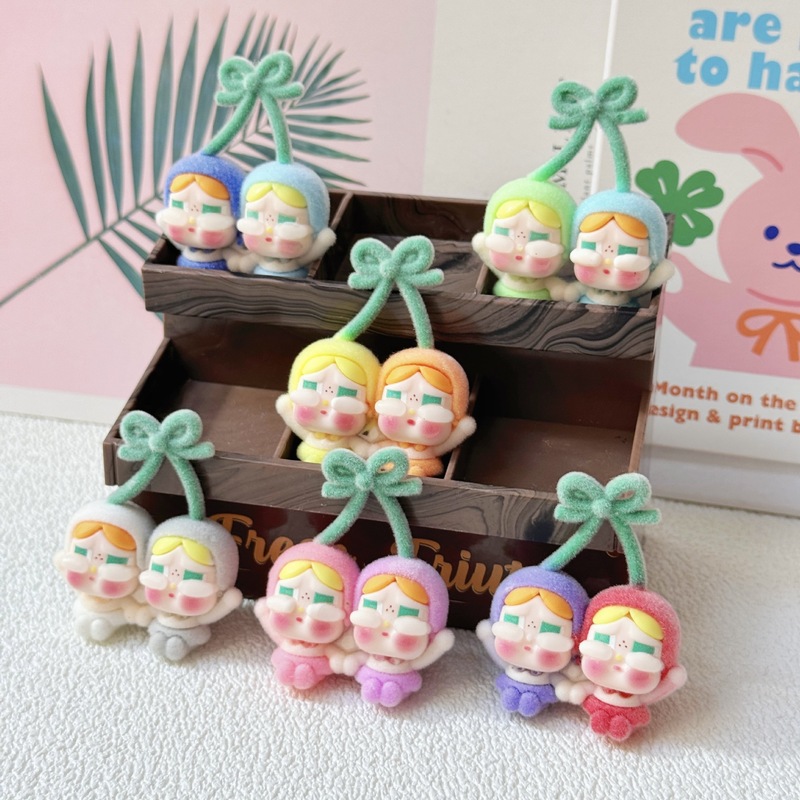 植绒樱桃哭哇 diy饰品配件钥匙扣萌粒盲袋对对碰树脂食玩桌面摆件|undefined