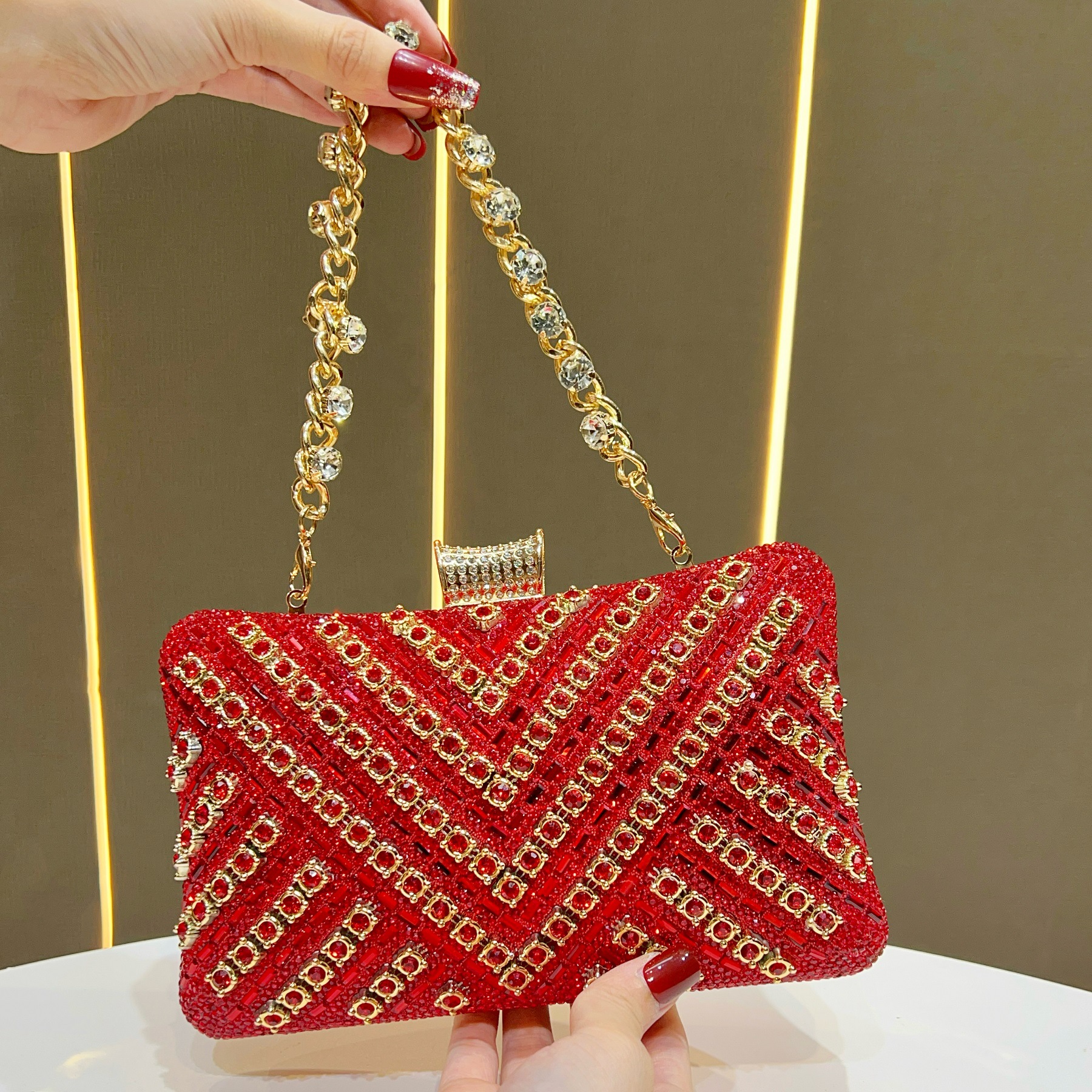 Bolso de mensajero de hombro para fiesta de mujer personalizado, bolso de almacenamiento, bolso de mano exquisito para banquete de bodas, bolso de cena de diamantes completos