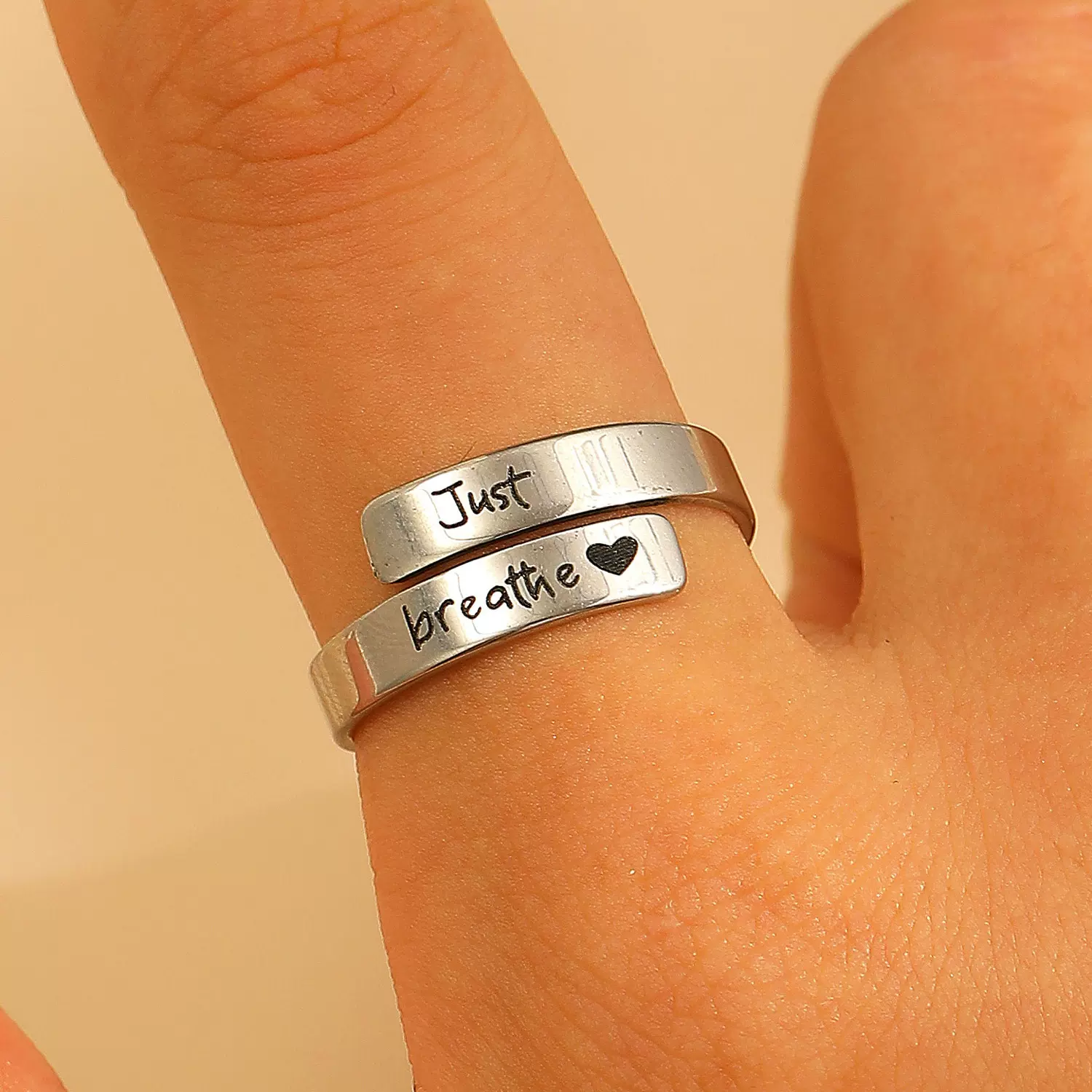 不锈钢 欧美跨境 开口可调节心型图案字母戒指钛钢饰品男女批发