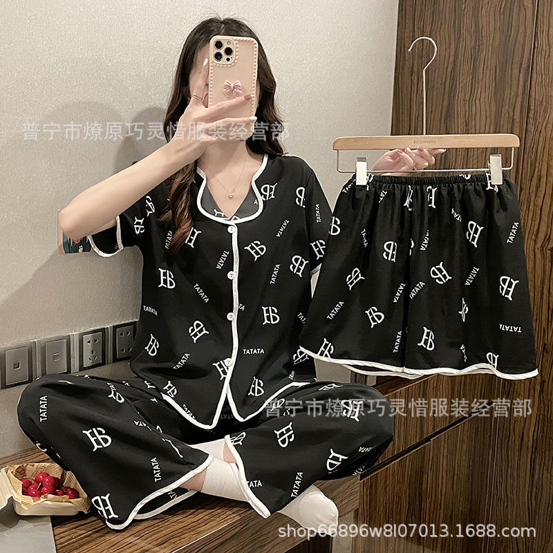 Nuevo estilo pijamas traje de tres piezas de las mujeres pijamas de estilo coreano de verano dulce ins estilo desgaste para el hogar conjunto de tres piezas entrega de una pieza