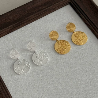 古法艺术金属几何圆片耳钉指纹螺旋纹耳环高级感精致日常独特耳环