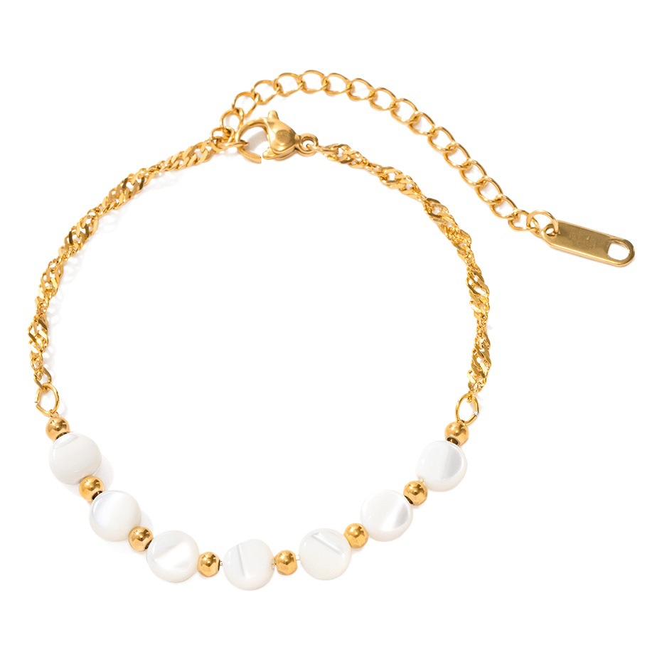 INS estilo simple tobillera de perlas de agua dulce bosque de bambú fritillary Cadena de hueso cuentas de acero de titanio pulsera que no se desvanece