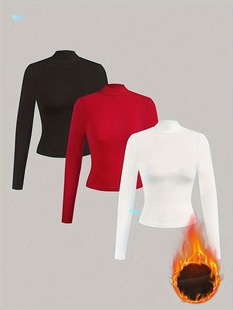 Warm 3 Piece Set Solid Color Crew Neck Long Sleeve Thermal