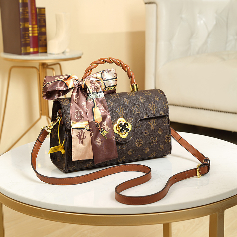 Small luxury bag new retro one-shoulder portable small bag fashion printing  slung bag brown