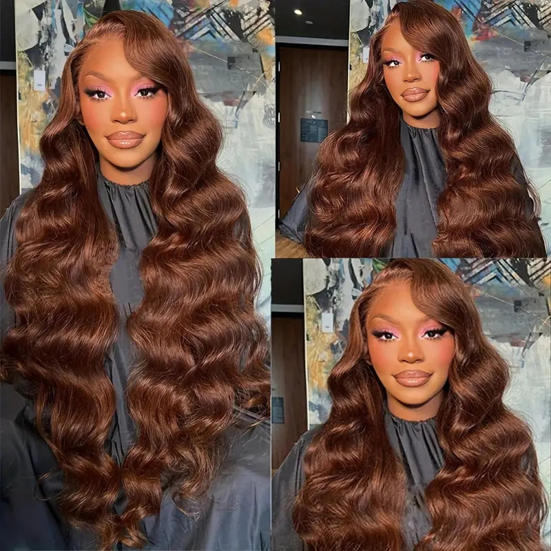 Hot-Selling Fashion Brown Big Wave Wig for Foreign Trade, European and American Hot-Selling Lace Front Long Curly Wig Headpiece