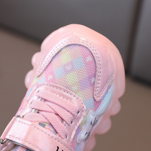 Spring and Autumn Cartoon Cat with Light Sports Shoes for Girls, Bright Light Glowing Shoes for Young Children, Mesh Breathable Casual Shoes Trend